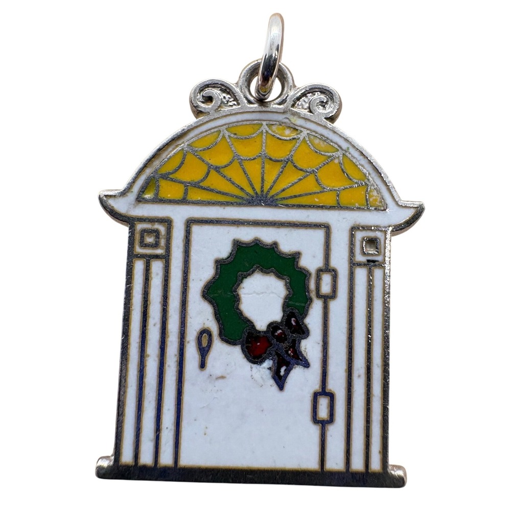Vintage Wells Sterling Silver Enamel Christmas Front Door Wreath Charm 2.44g